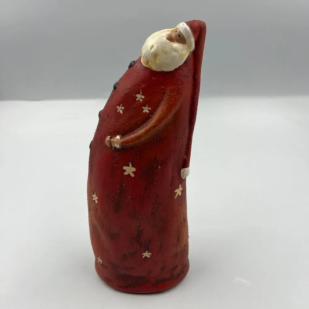 Vintage Ceramic Santa Large Belly Stars Long Stocking‎ Cap Folk Art Christmas